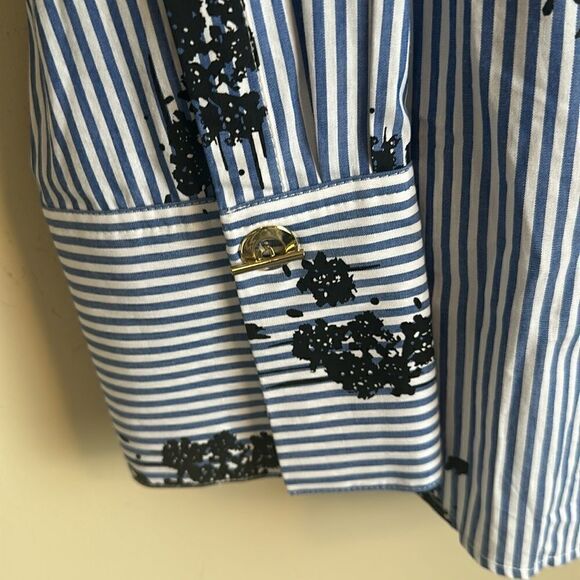 Derek Lam 10 Crosby Striped Mock Neck Button Up Top 8 - Picture 3 of 6